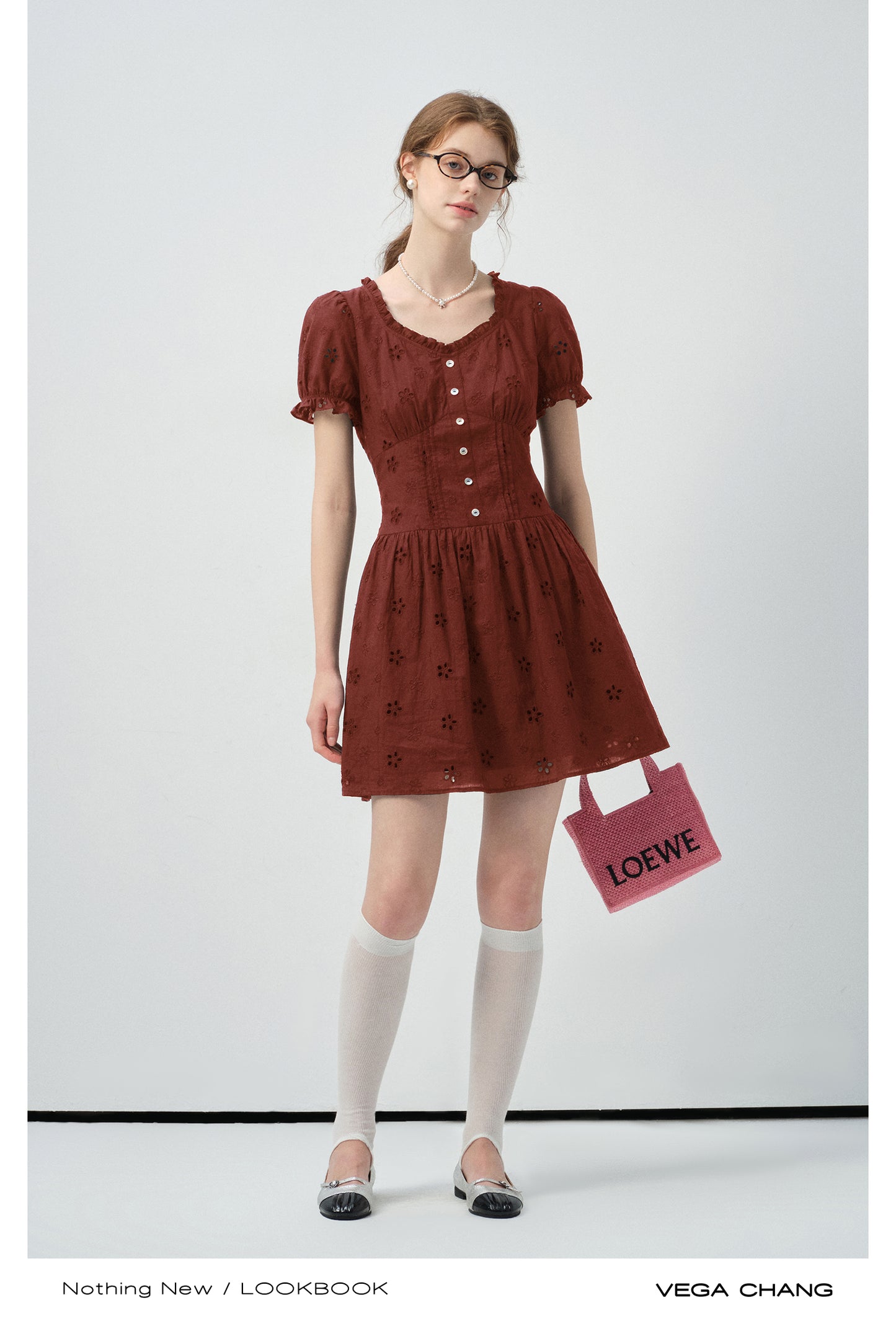Eyelet Embroidered Puff-Sleeve Dress