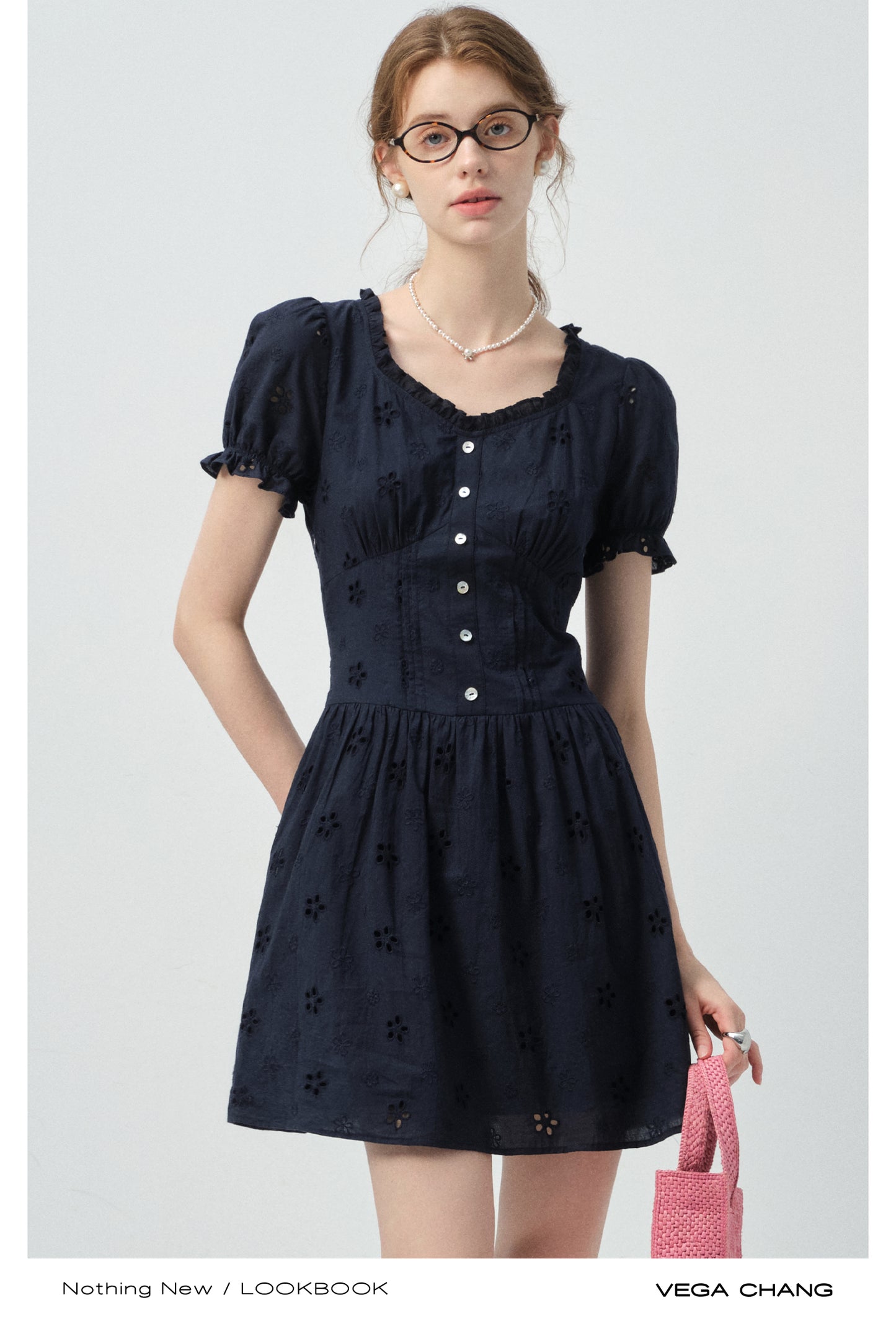 Eyelet Embroidered Puff-Sleeve Dress