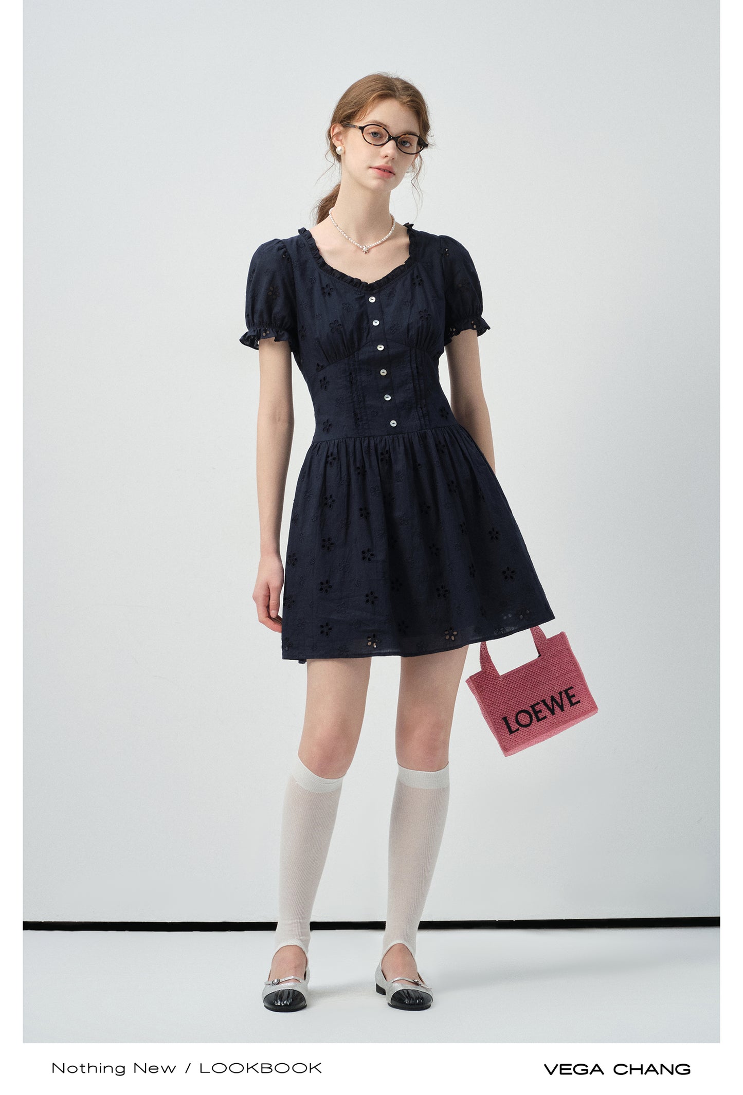 Eyelet Embroidered Puff-Sleeve Dress