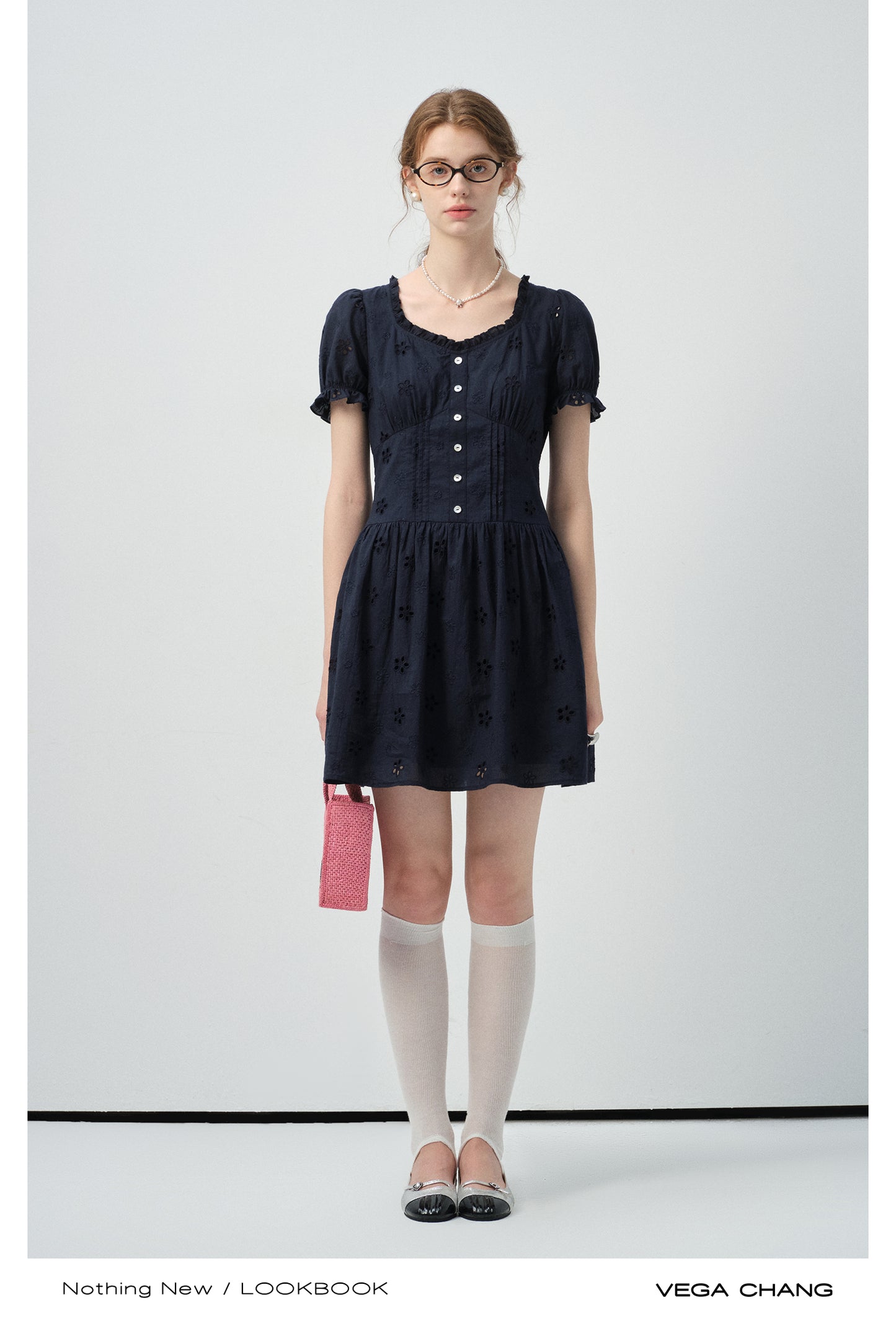 Eyelet Embroidered Puff-Sleeve Dress