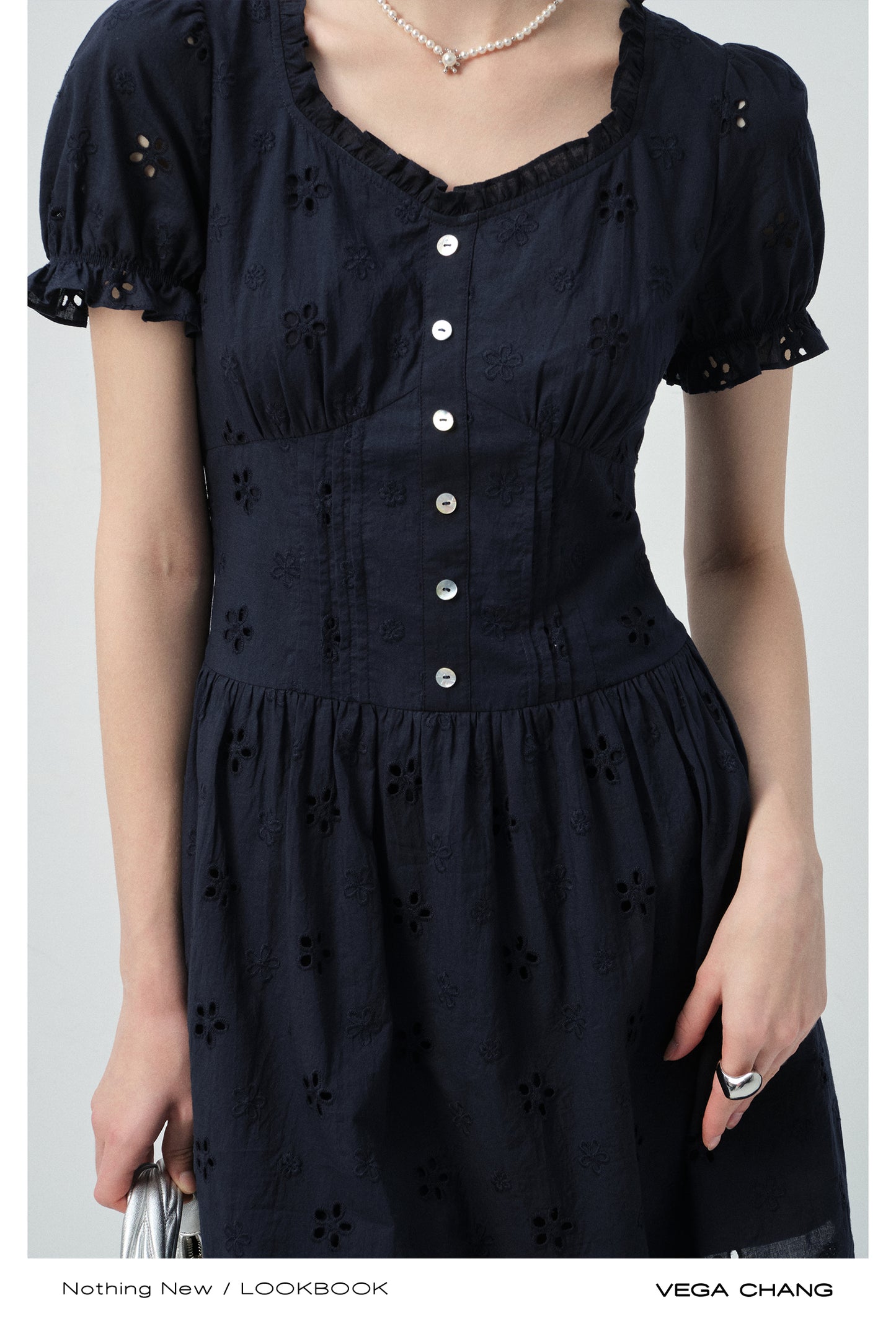 Eyelet Embroidered Puff-Sleeve Dress