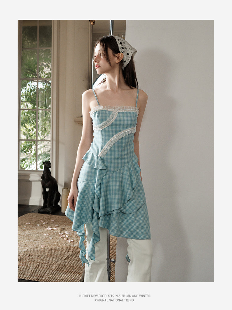 Asymmetrical Plaid Ruffle Cami Dress & Bootcut Jeans