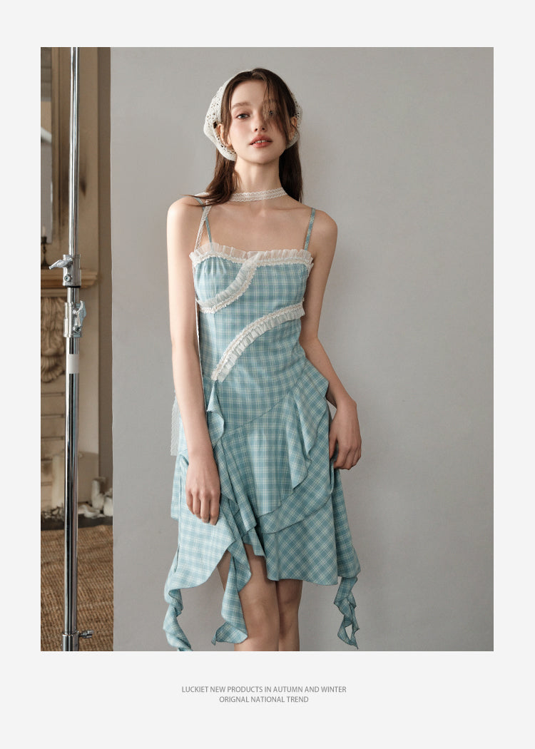 Asymmetrical Plaid Ruffle Cami Dress & Bootcut Jeans