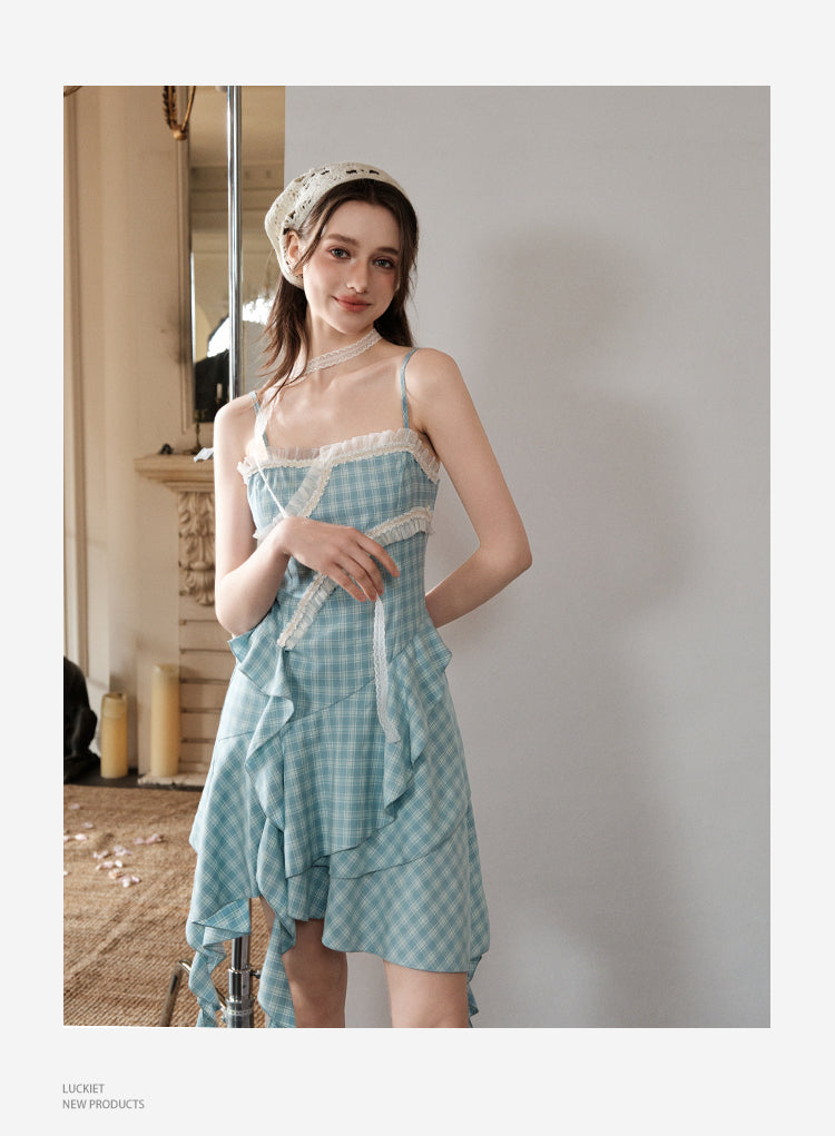 Asymmetrical Plaid Ruffle Cami Dress & Bootcut Jeans
