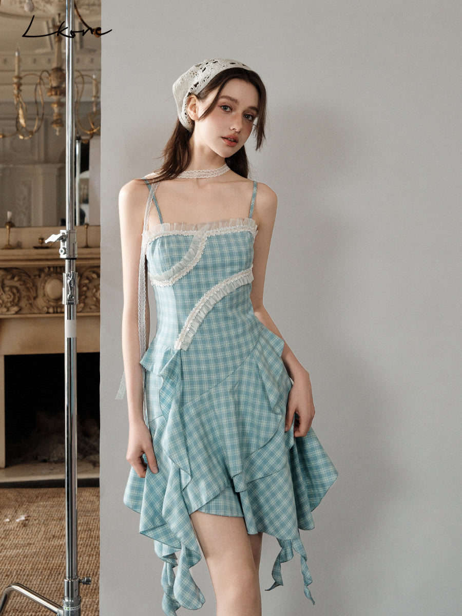 Asymmetrical Plaid Ruffle Cami Dress & Bootcut Jeans