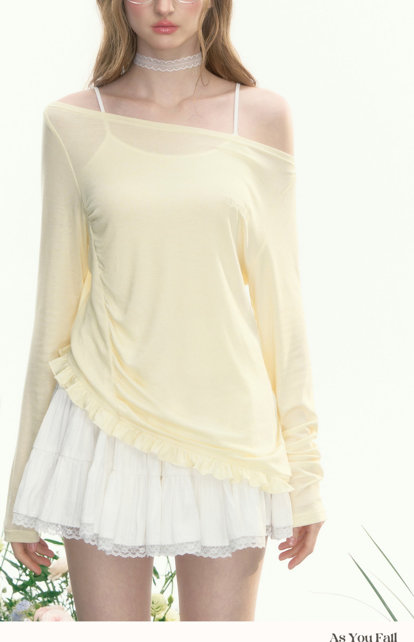 Asymmetric Off-Shoulder Sheer Draped Top