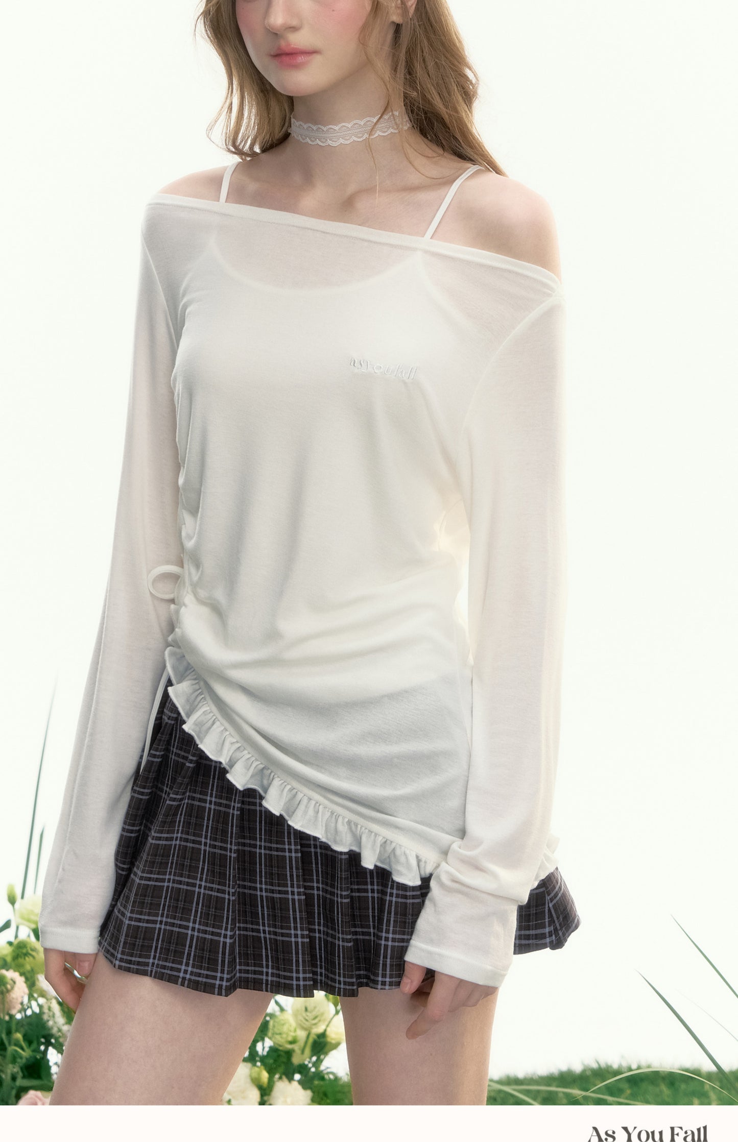 Asymmetric Off-Shoulder Sheer Draped Top