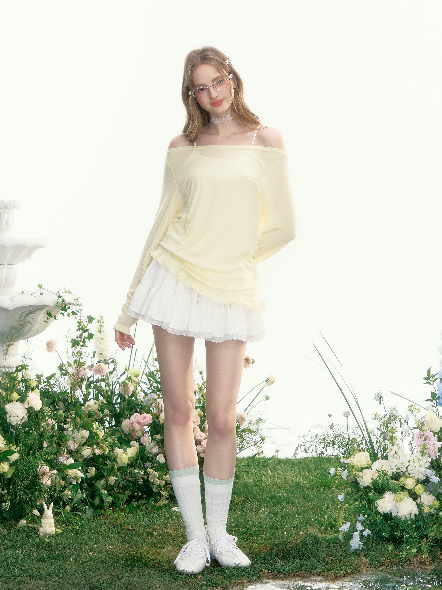 Asymmetric Off-Shoulder Sheer Draped Top