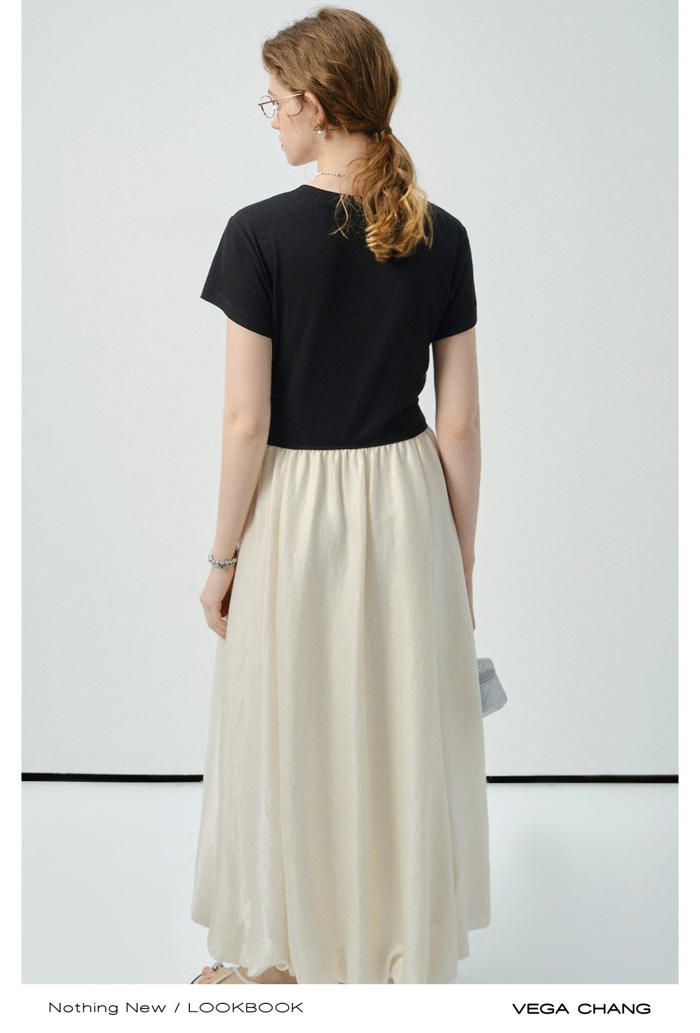 Faux Two-Piece Bubble Hem Dress With Split Neck