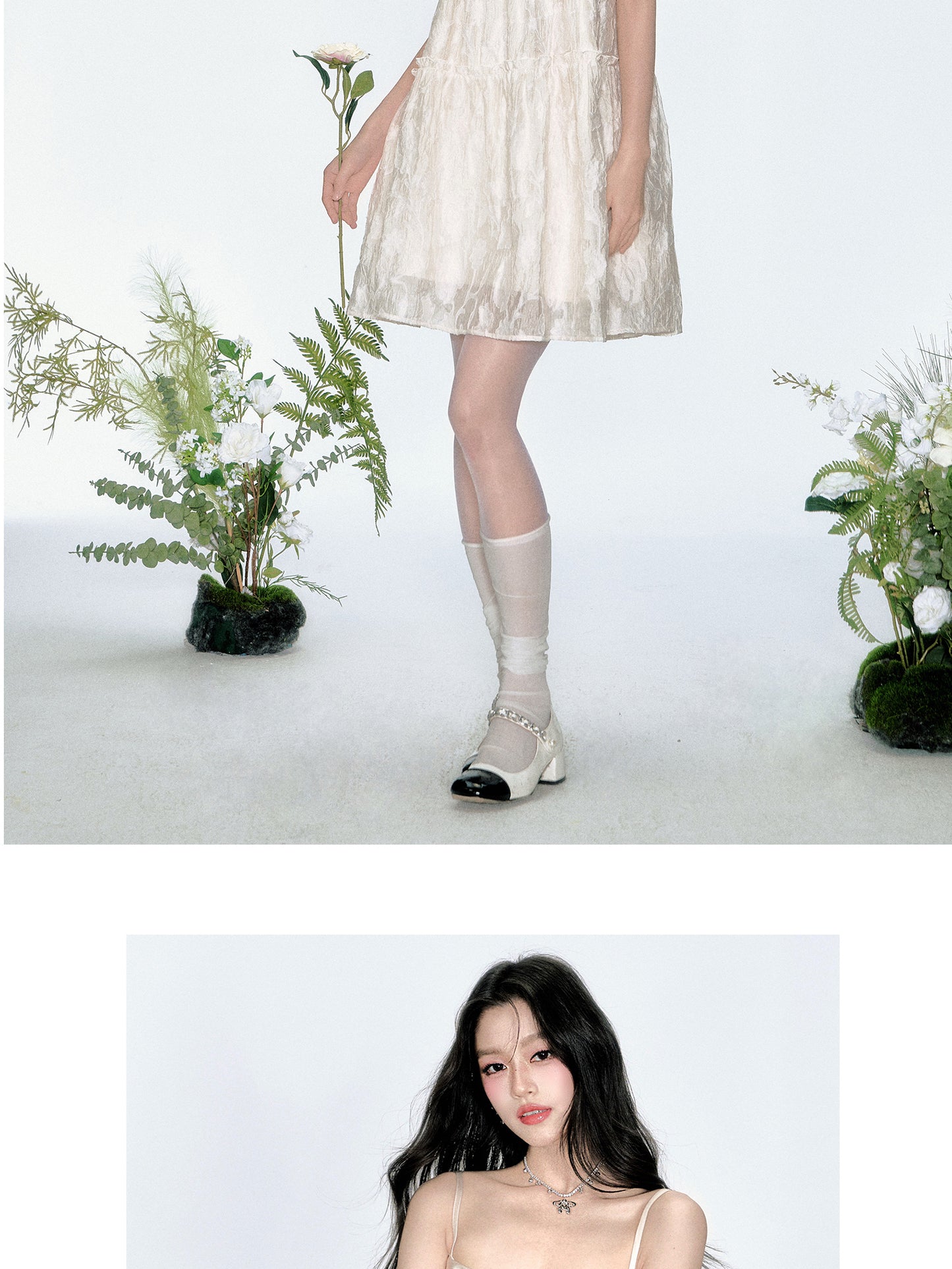 Strapped Jacquard Satin Lace Dress