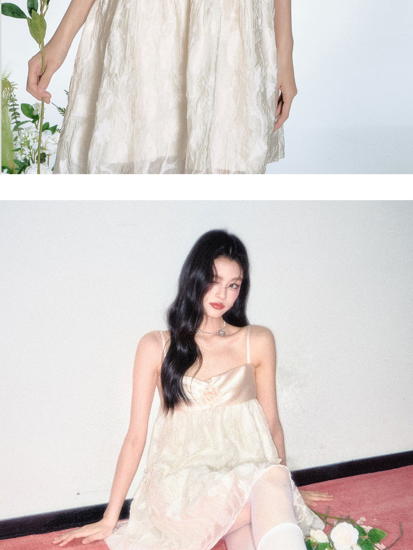 Strapped Jacquard Satin Lace Dress
