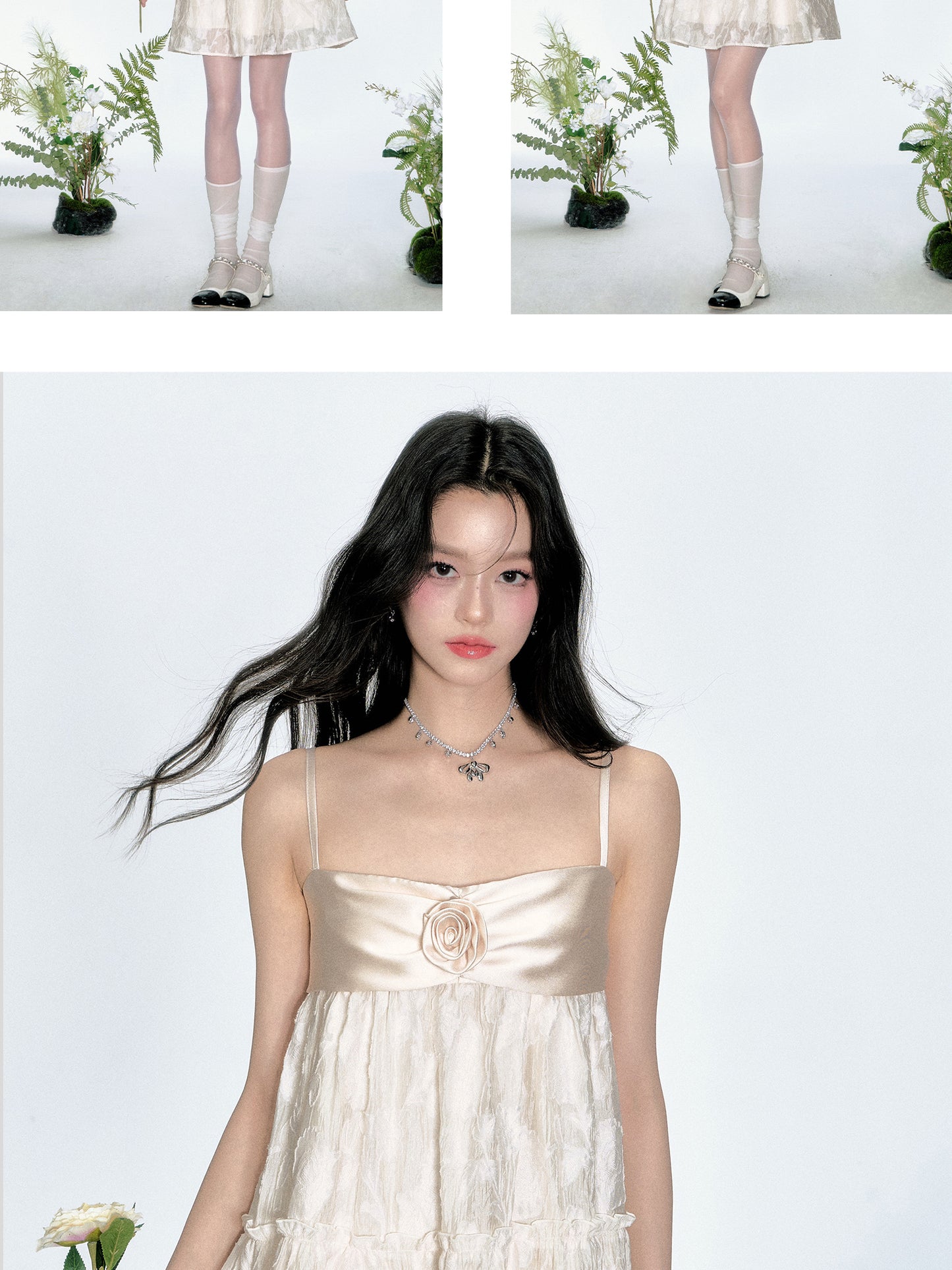 Strapped Jacquard Satin Lace Dress