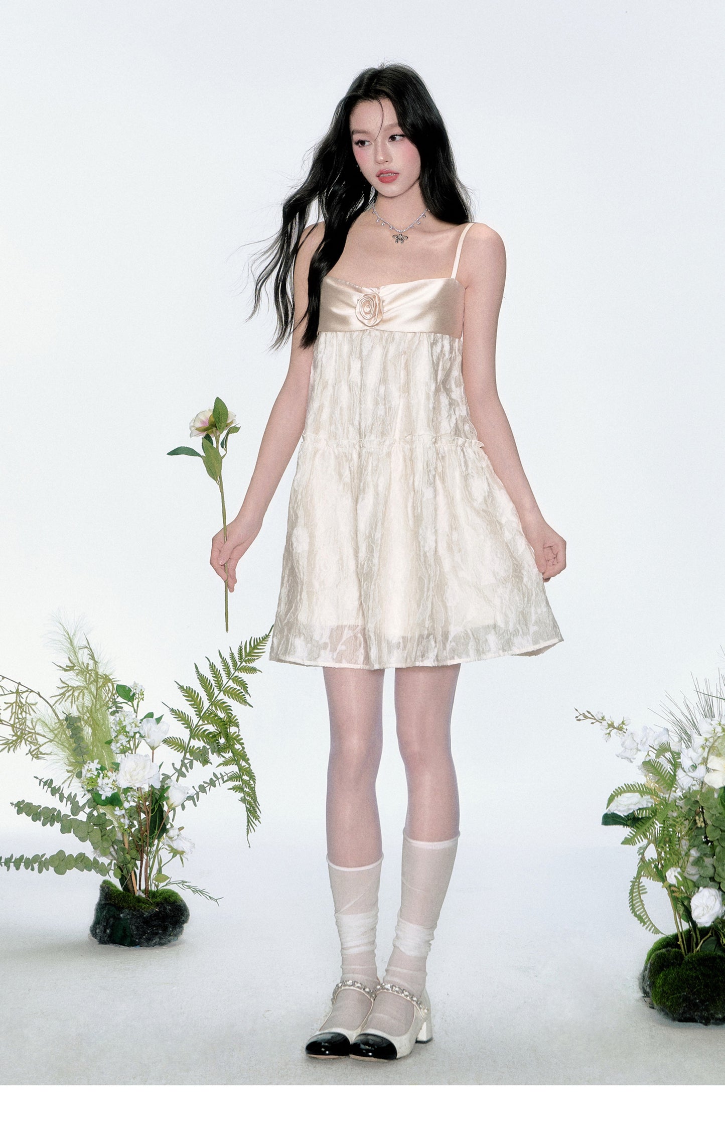 Strapped Jacquard Satin Lace Dress