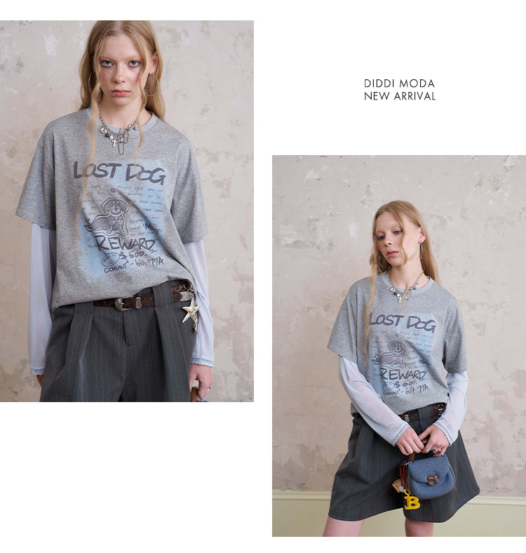 Dog Graphic Print Layered-Look T-Shirt