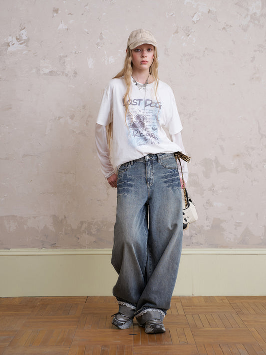 Dog Graphic Print Layered-Look T-Shirt