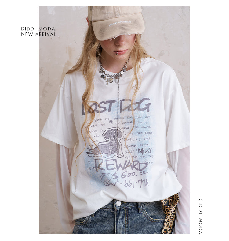 Dog Graphic Print Layered-Look T-Shirt