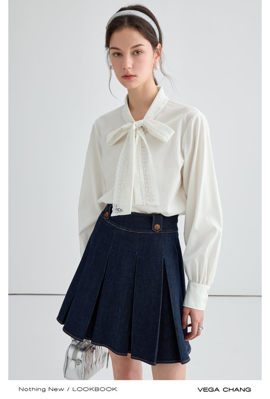 Elegant Lace Tie-Neck Blouse