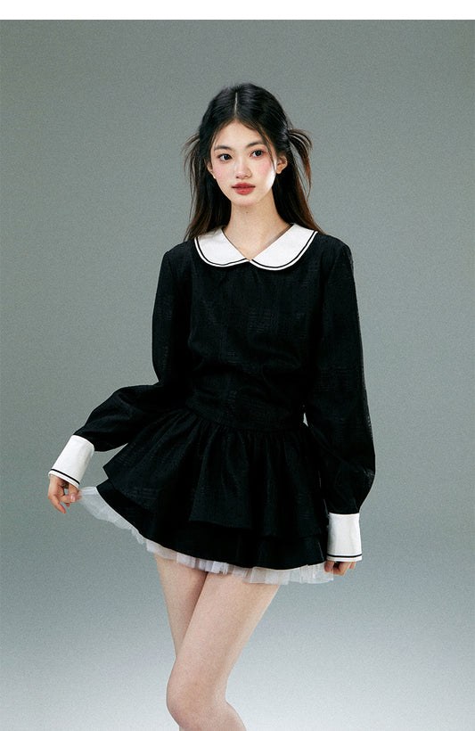 Peter Pan Collar Blouse And Skirt With Insert Shorts