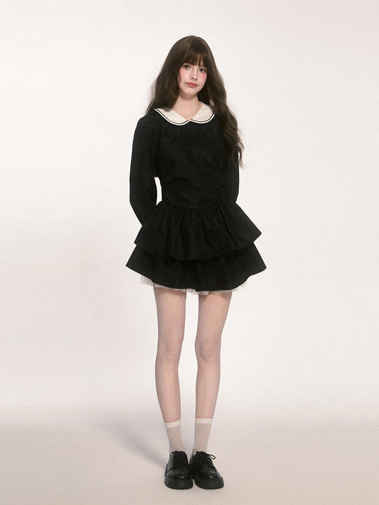 Peter Pan Collar Blouse And Skirt With Insert Shorts