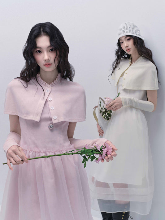 Sleeveless Sheer Dress And Cape With Sleeves