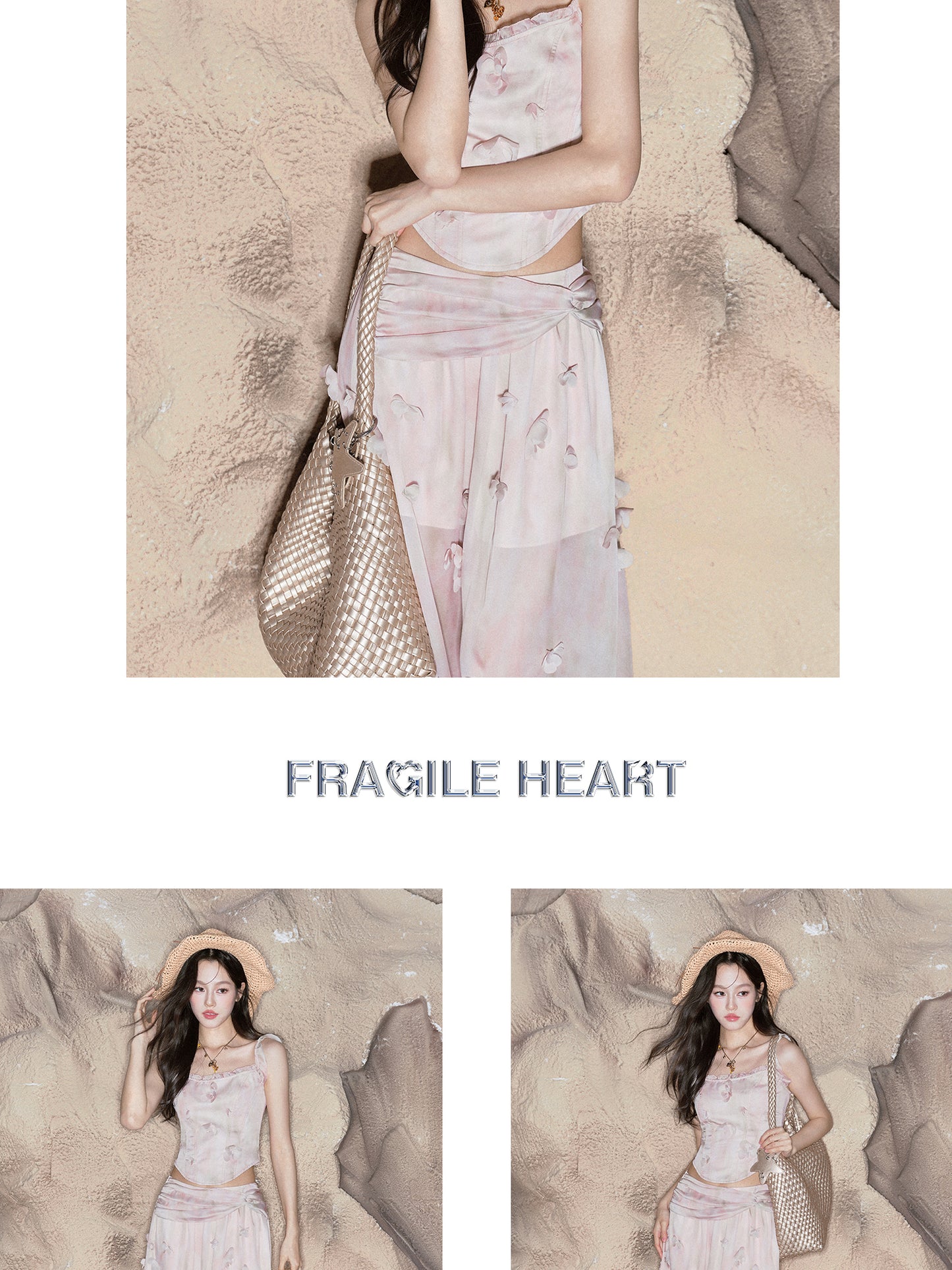 Gradient Floral Flutter-Sleeve Top & Sheer Maxi Skirt