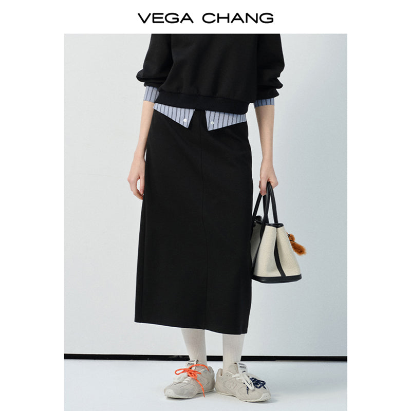 Striped-Detail V-Neck Top And Matching Skirt