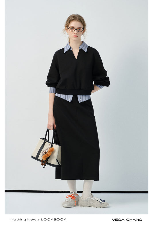 Striped-Detail V-Neck Top And Matching Skirt