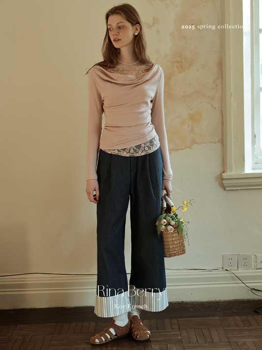 Draped Ruched Top With Layered Lace