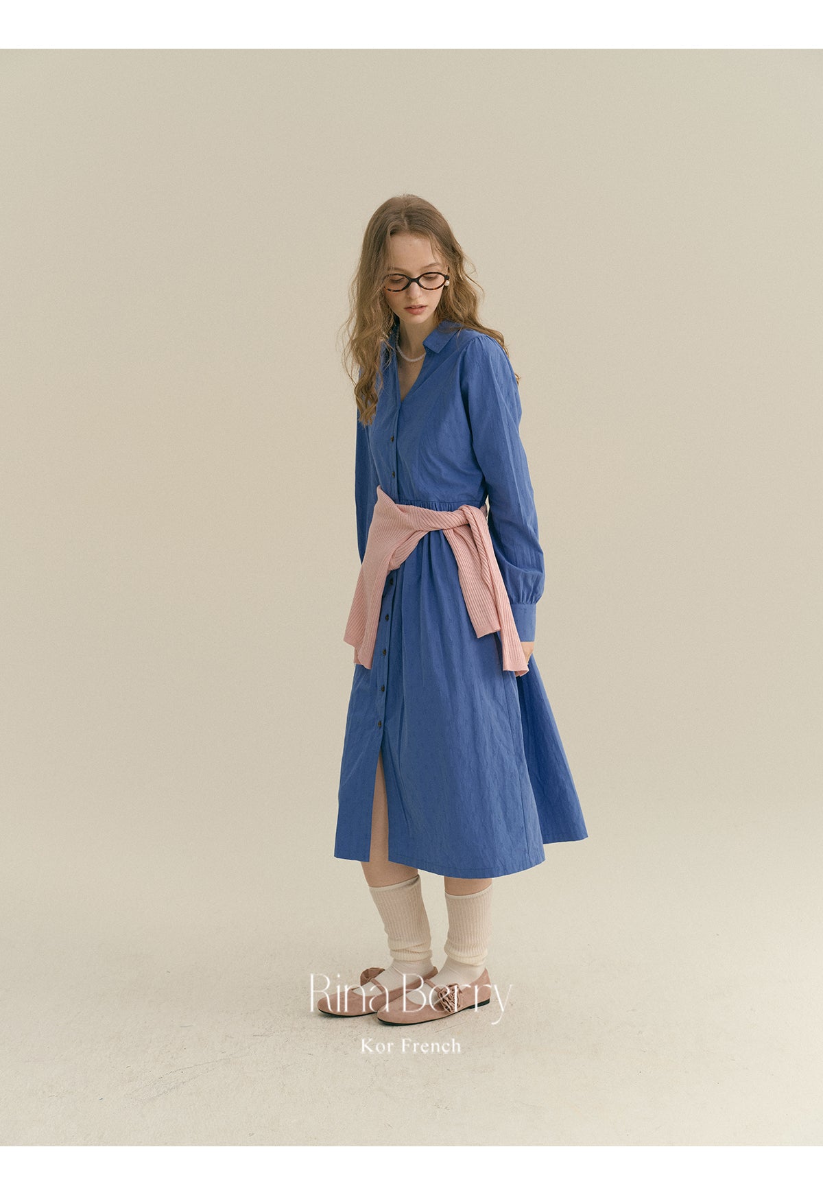 High-Waisted V-Neck Button-Up Shirt Dress