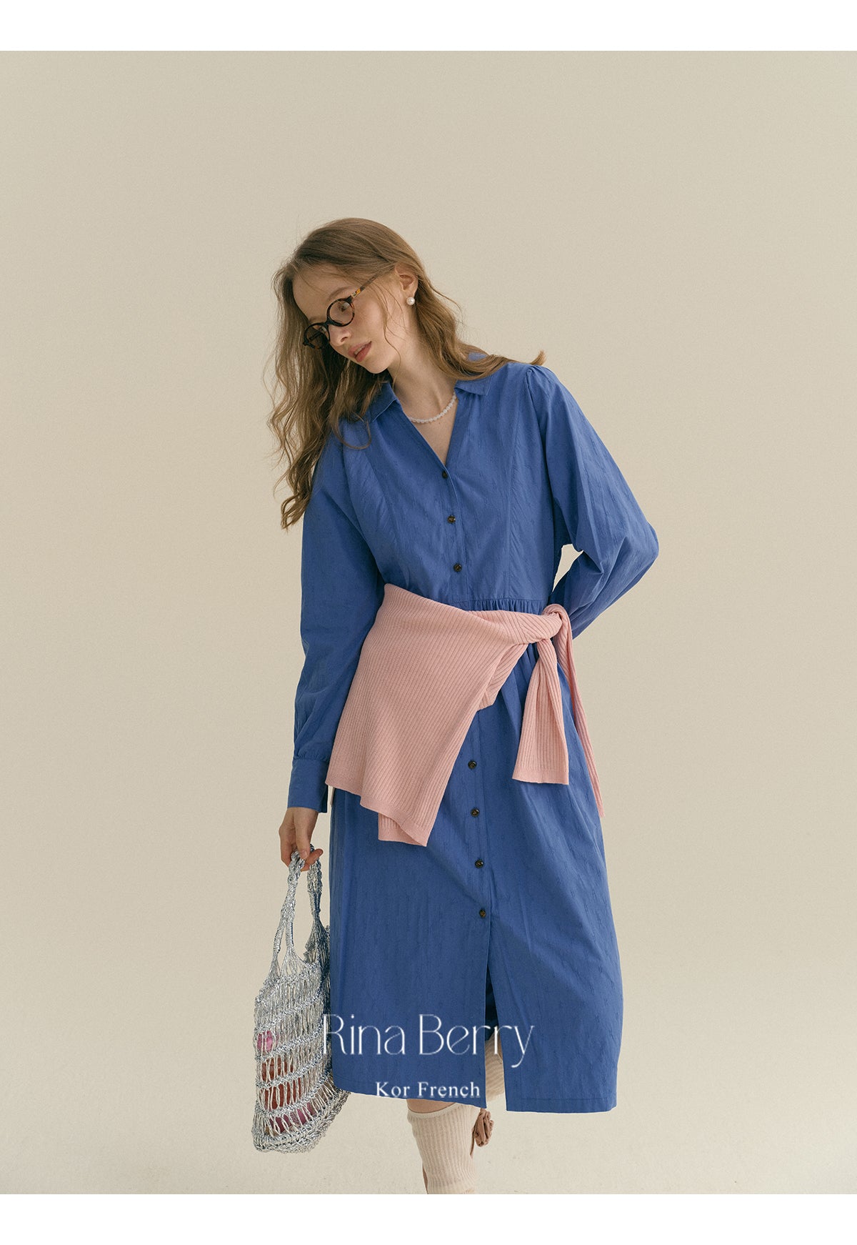 High-Waisted V-Neck Button-Up Shirt Dress