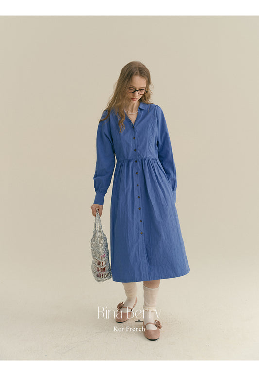 High-Waisted V-Neck Button-Up Shirt Dress