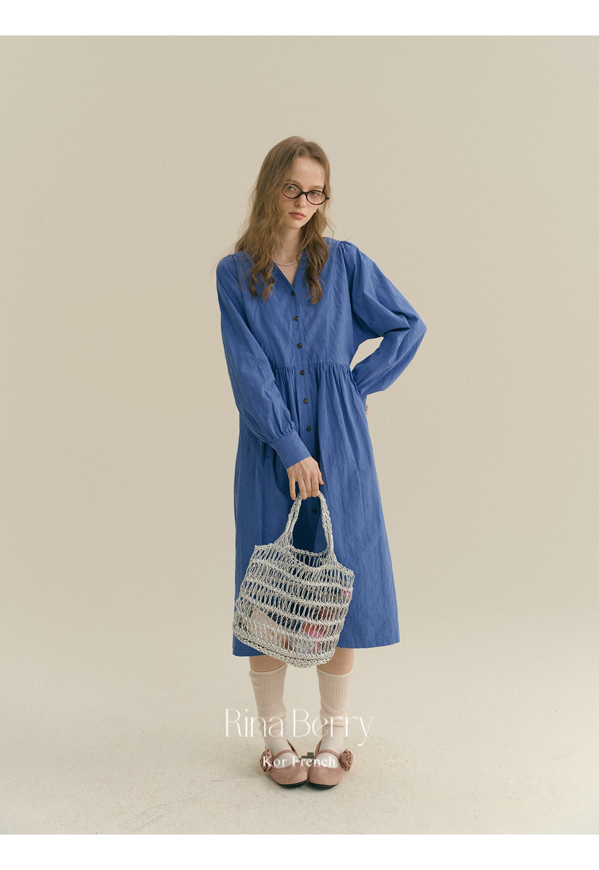High-Waisted V-Neck Button-Up Shirt Dress