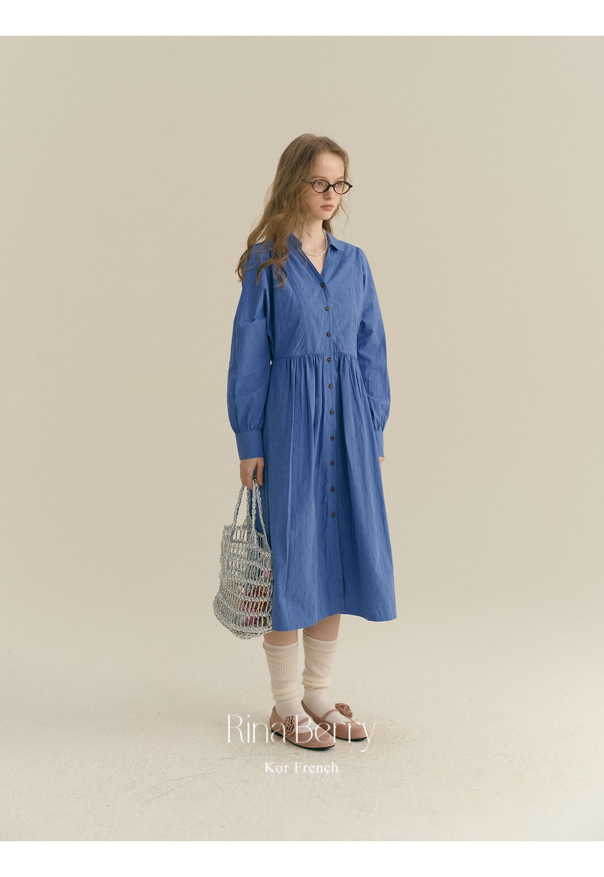 High-Waisted V-Neck Button-Up Shirt Dress