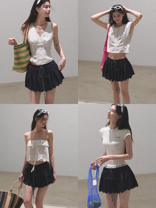 Scallop Edge Embroidered Mini Skirt
