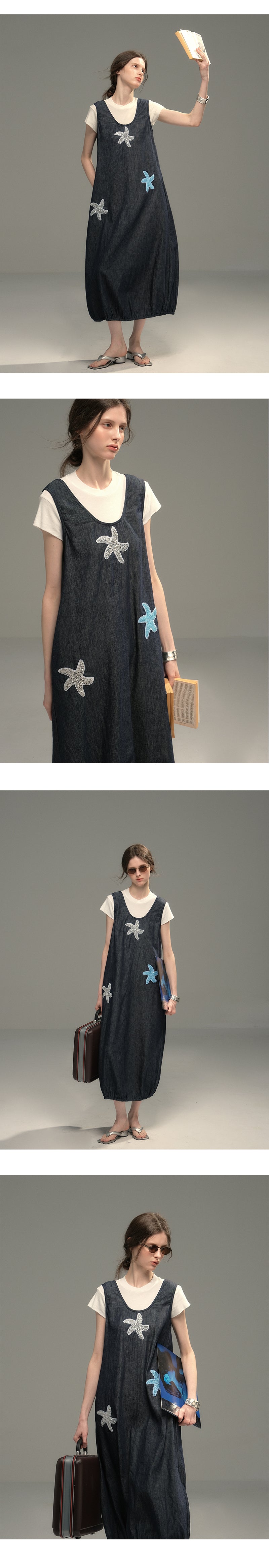 Sequin Starfish Pinafore Denim Dress
