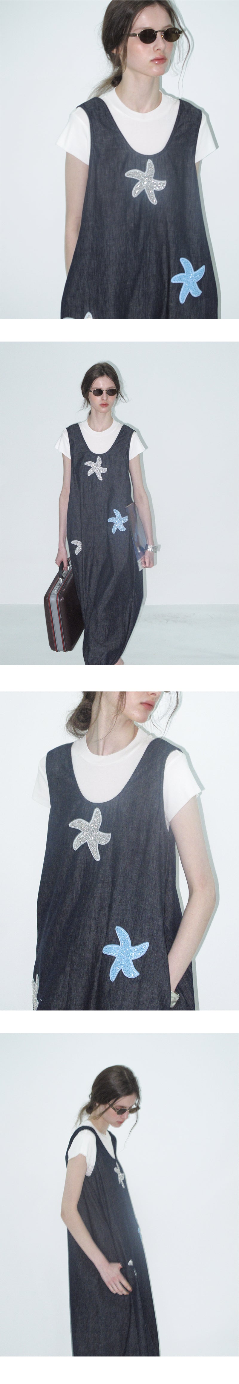 Sequin Starfish Pinafore Denim Dress
