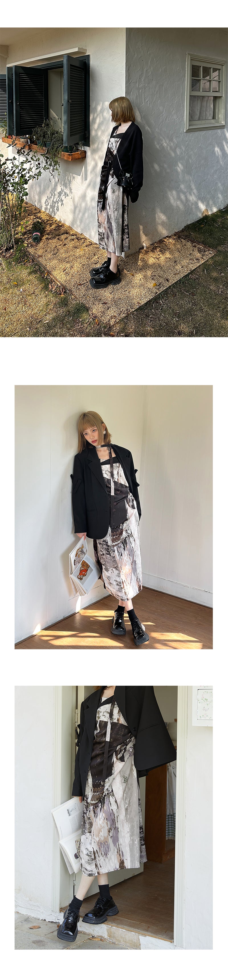Abstract Print Draped Cami Dress With Scarf