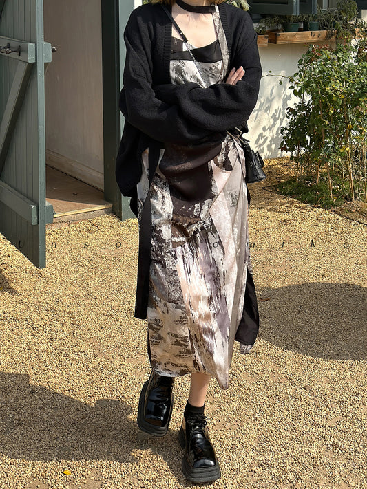 Abstract Print Draped Cami Dress With Scarf