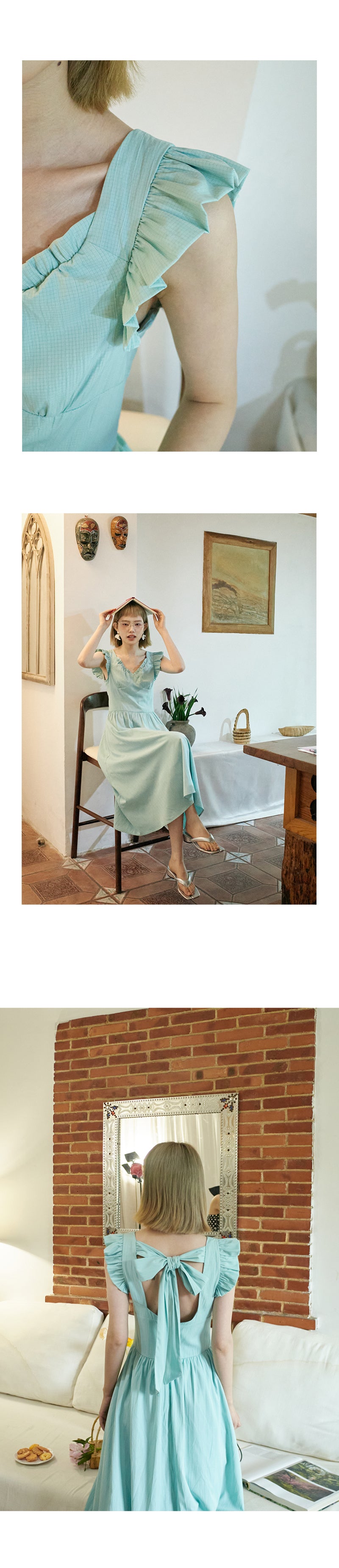 Flutter Sleeve Ribbon-Back Dress