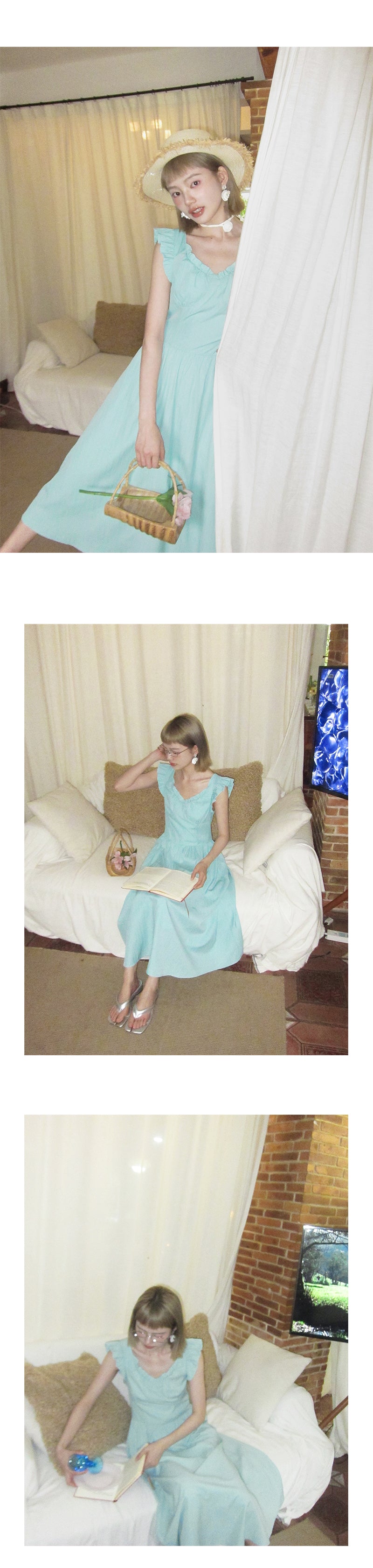 Flutter Sleeve Ribbon-Back Dress