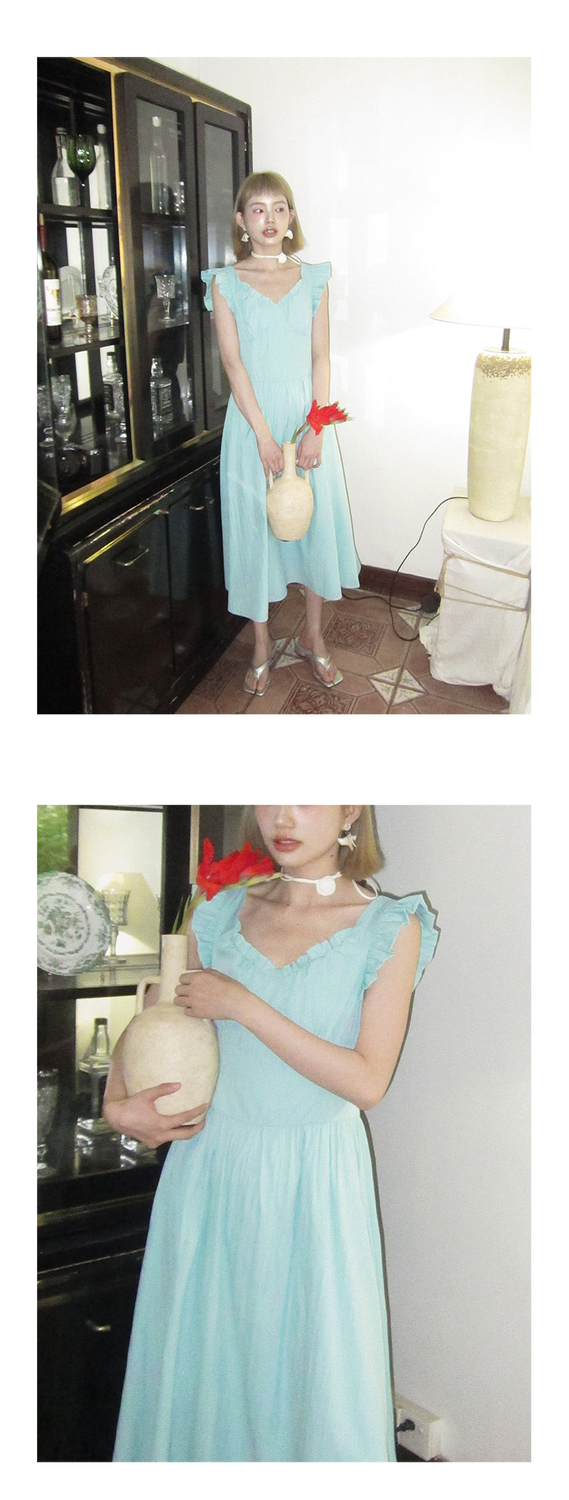 Flutter Sleeve Ribbon-Back Dress