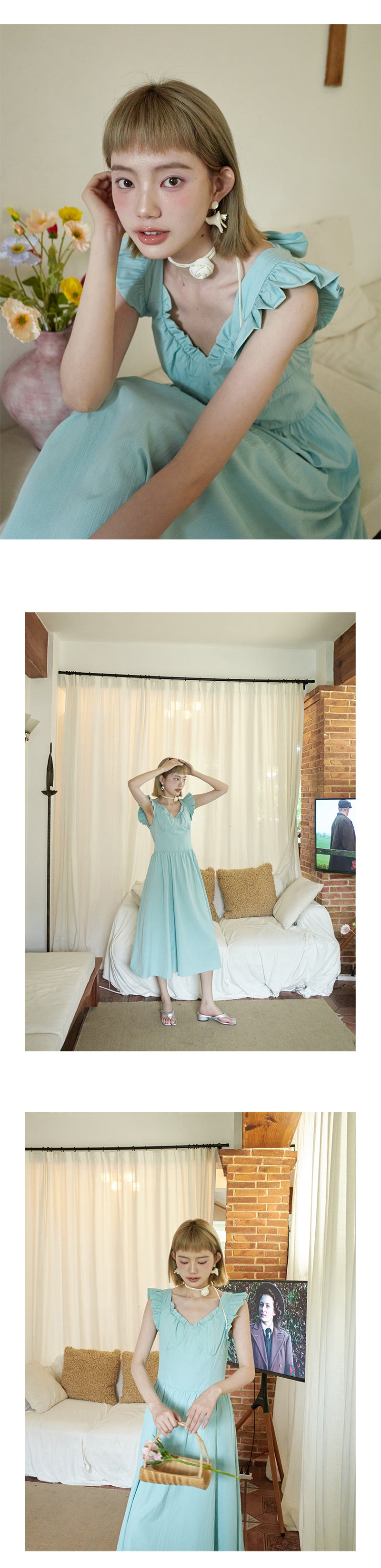 Flutter Sleeve Ribbon-Back Dress