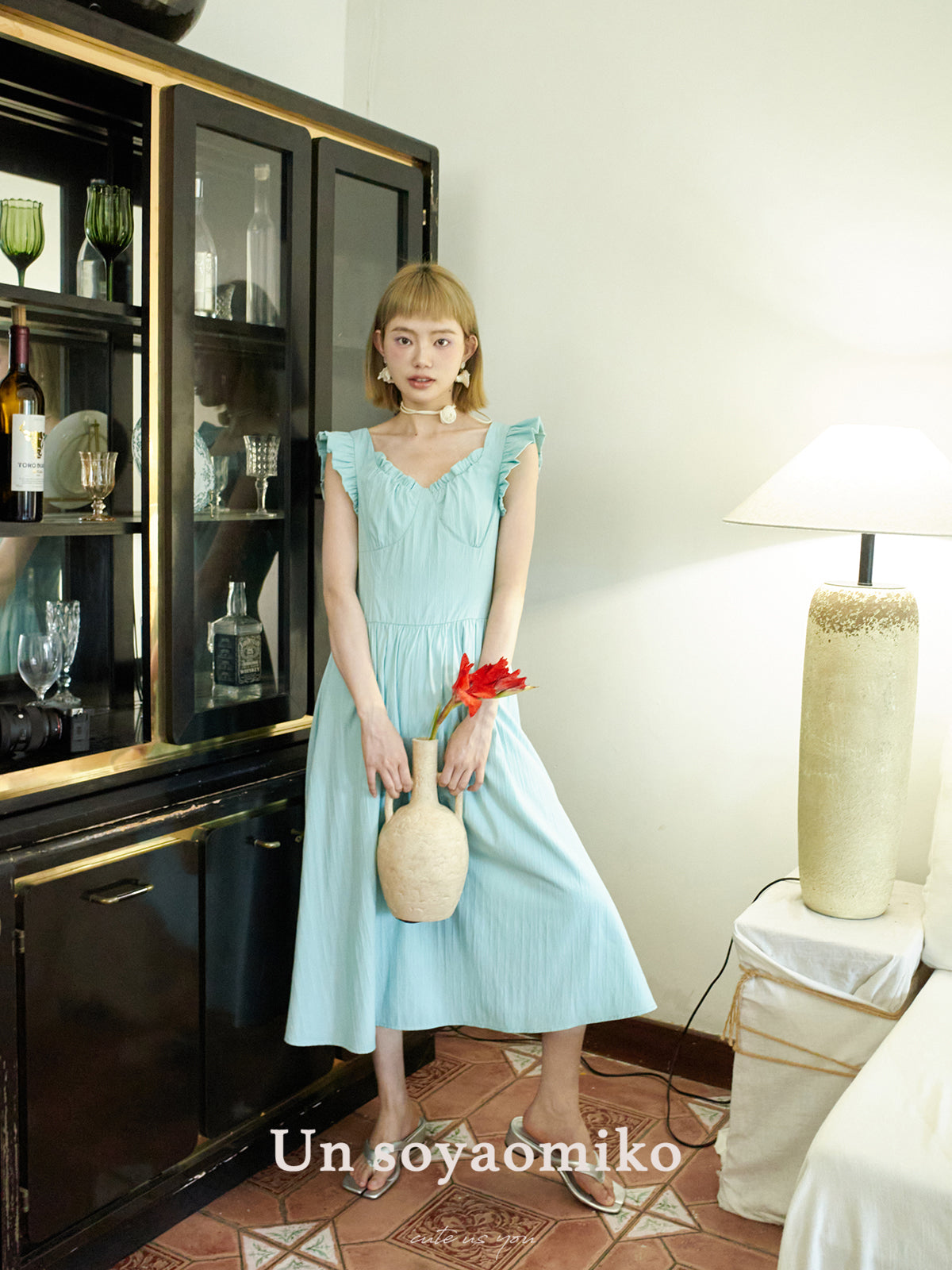 Flutter Sleeve Ribbon-Back Dress