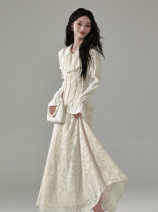 Patterned Tuck-Detail Strap Dress