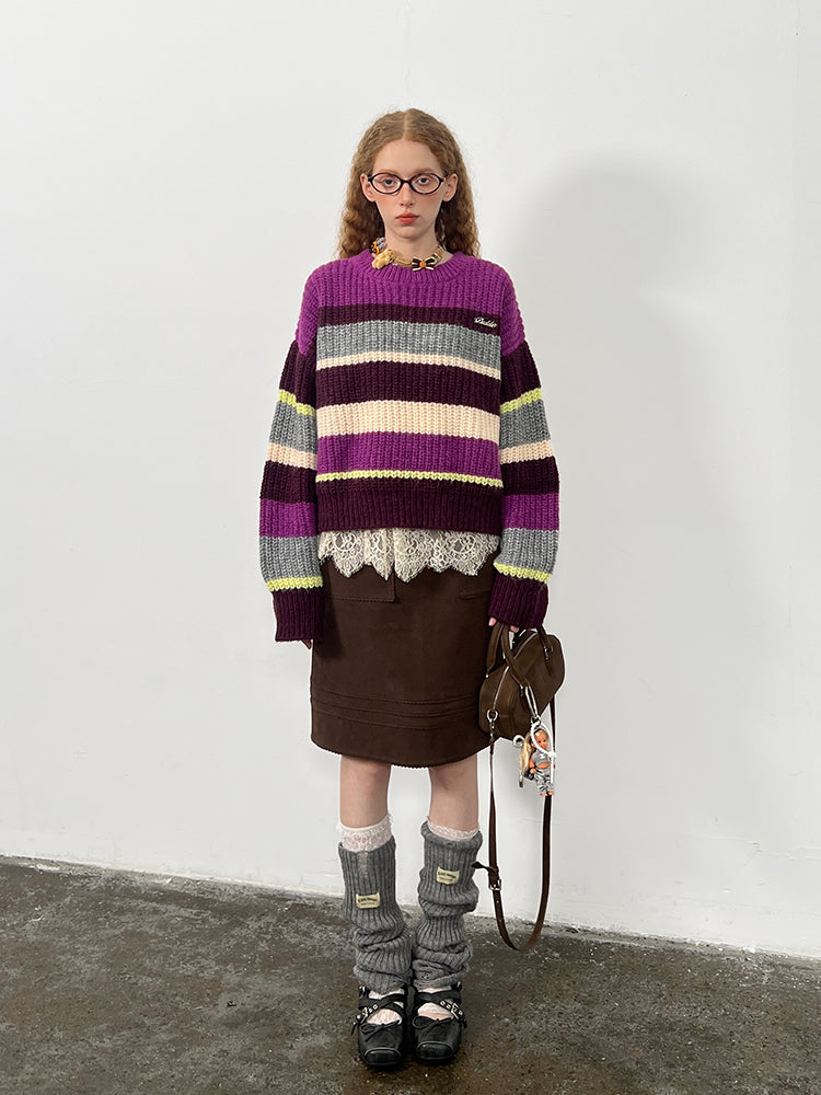 Oversized Multi-Color Striped Wool Blend Sweater