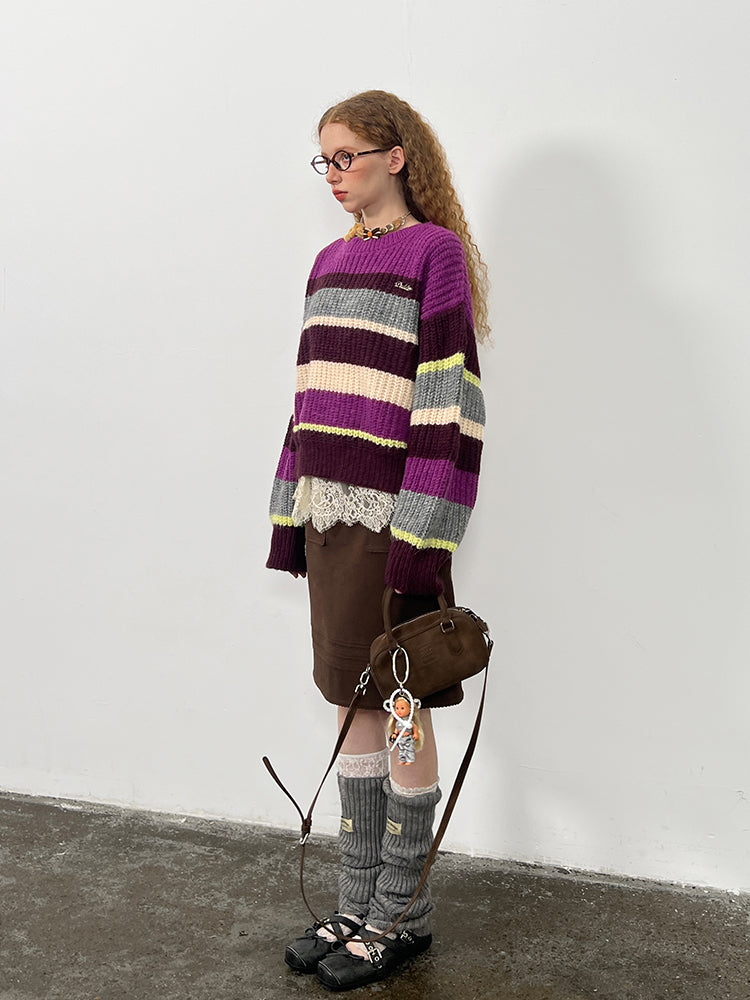 Oversized Multi-Color Striped Wool Blend Sweater