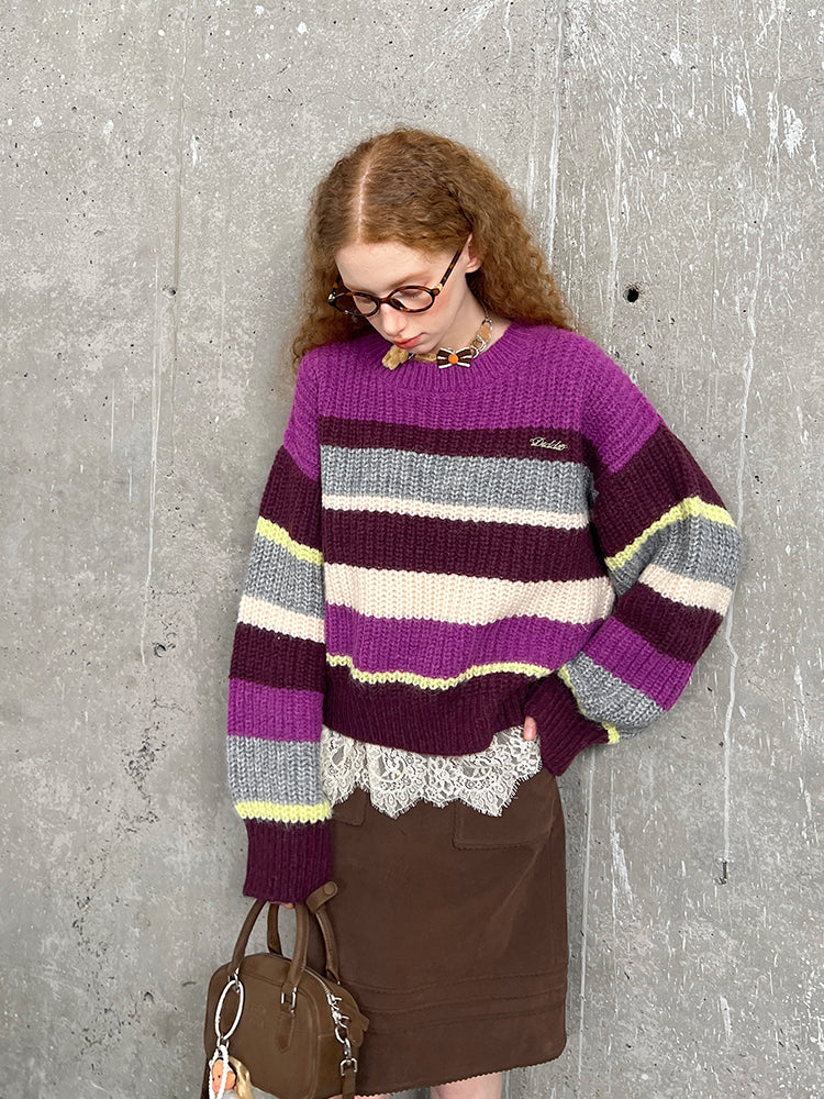 Oversized Multi-Color Striped Wool Blend Sweater