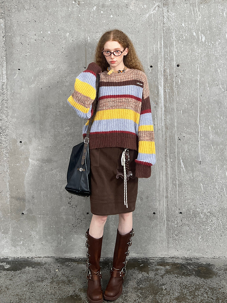 Oversized Multi-Color Striped Wool Blend Sweater