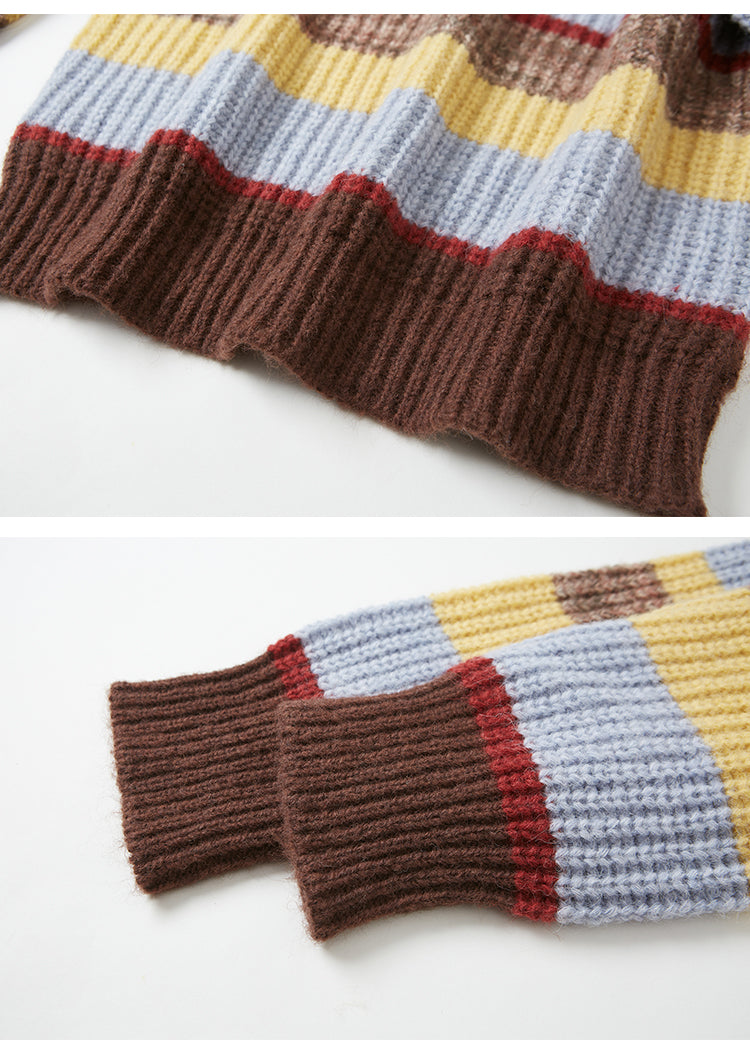 Oversized Multi-Color Striped Wool Blend Sweater
