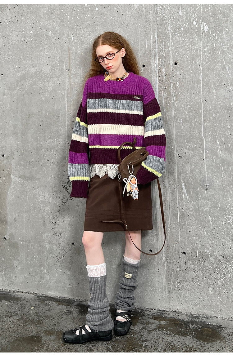 Oversized Multi-Color Striped Wool Blend Sweater